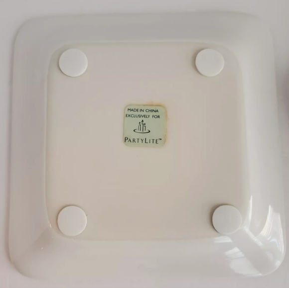 Partylite 2 Pc Green Candle W/ Lid & Plate Floral Sweet Pea Flower Square 4"x4" - Picture 6 of 7